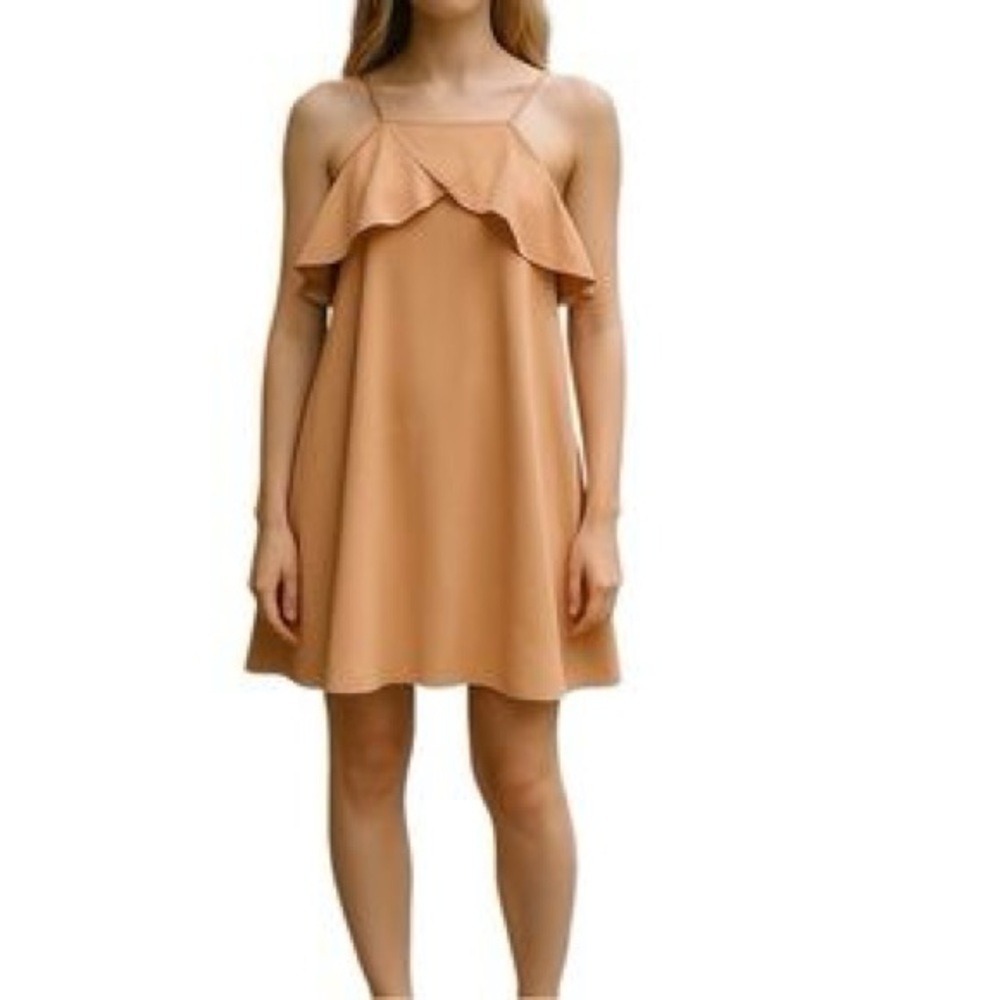 BLACK SWAN | Boutique Suede Tan Ruffle Mini Dress